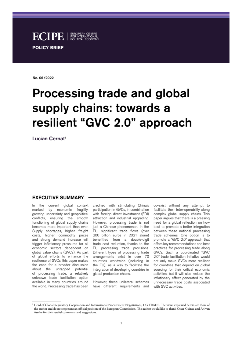 가공 무역과 전 세계 공급망 : 탄력적인 '글로벌 가치사슬(GVC) 2.0' 방식 지향 (Processing Trade and Global Supply Chains: Towards a Resilient “GVC 2.0” Approach)