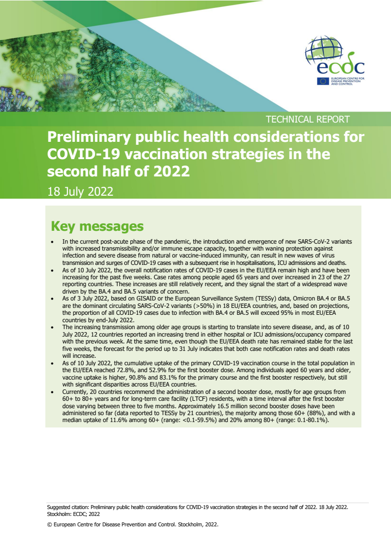 2022년 하반기 코로나19 백신 접종 전략을 위한 예비 공중 보건 고려사항 (Preliminary public health considerations for COVID-19 vaccination strategies in the second half of 2022)