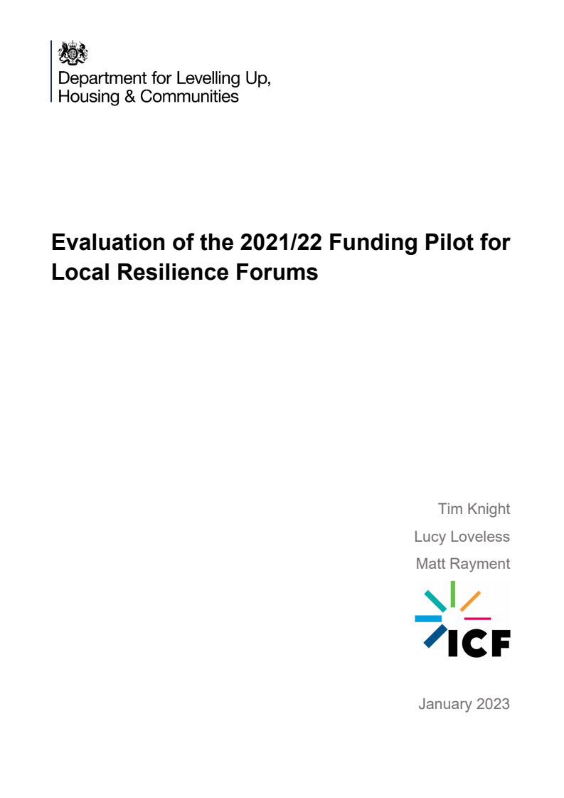 지역 복원력 포럼을 위한 2021/22년 자금 조달 시범사업 평가 (Evaluation of the 2021/22 Funding Pilot for Local Resilience Forums)