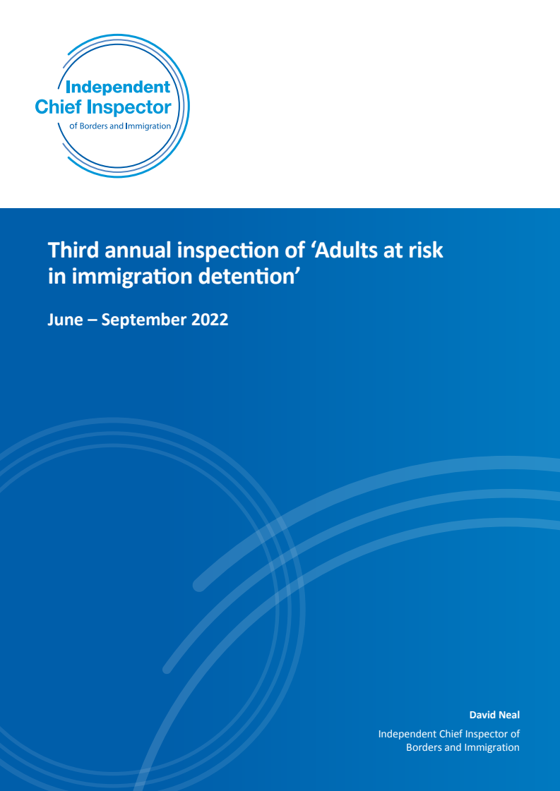 이민 구금 위험에 처한 성인에 대한 3차 연례 점검 : 2022년 6월-9월 (Third annual inspection of ‘Adults at risk in immigration detention’: June – September 2022)