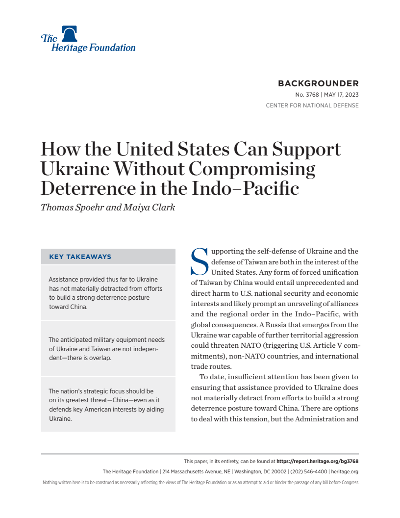 미국이 인도-태평양 지역의 전쟁 억제력을 훼손하지 않고 우크라이나를 지원하는 방법 (How the United States Can Support Ukraine Without Compromising Deterrence in the Indo–Pacific)