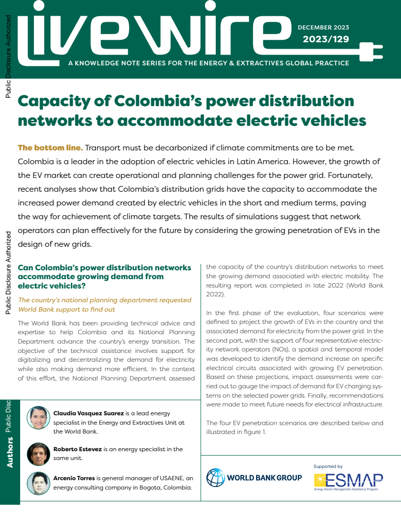 콜롬비아 전력배전망 인프라의 전기자동차 수용력 (Capacity of Colombia’s Power Distribution Networks to Accommodate Electric Vehicles) 보고서 표지