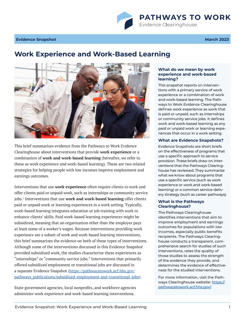 Evidence Snapshot: Work Experience and Work-Based Learning
