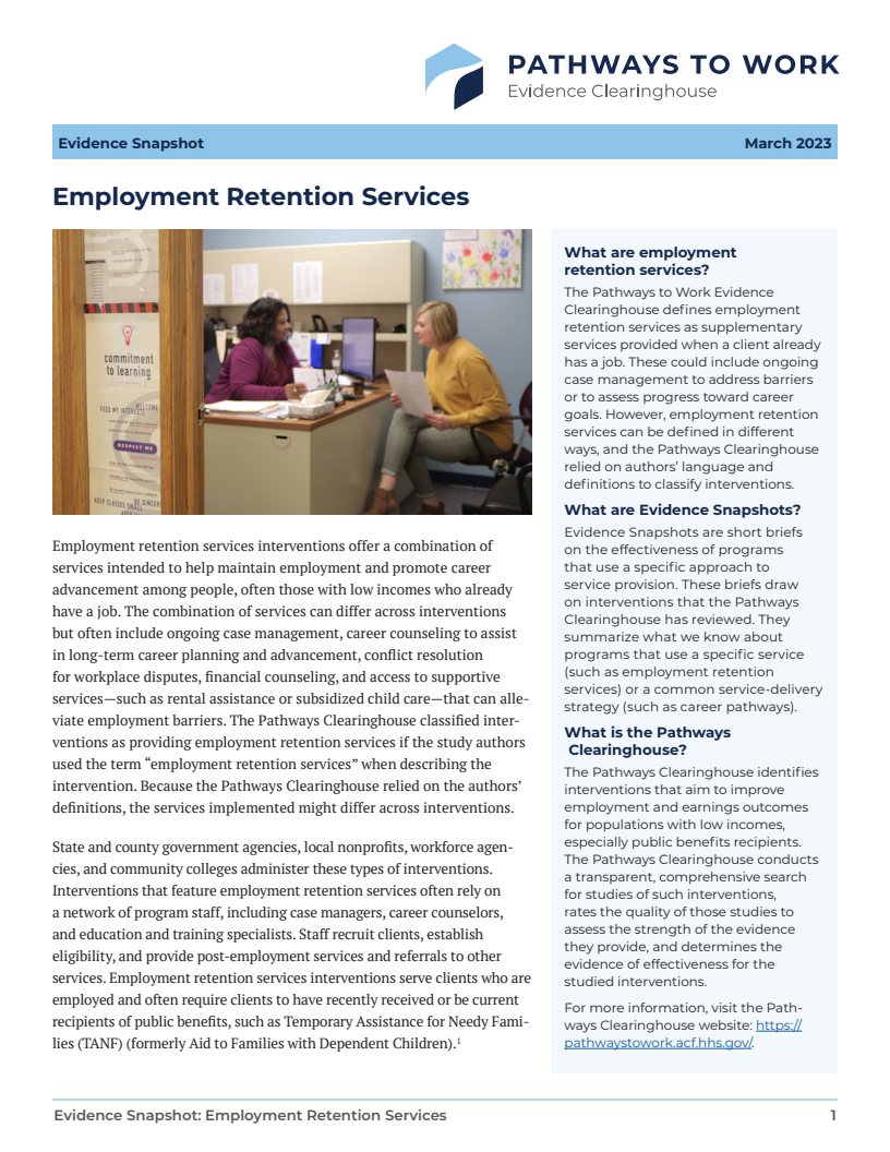 Evidence Snapshot: Employment Retention Services