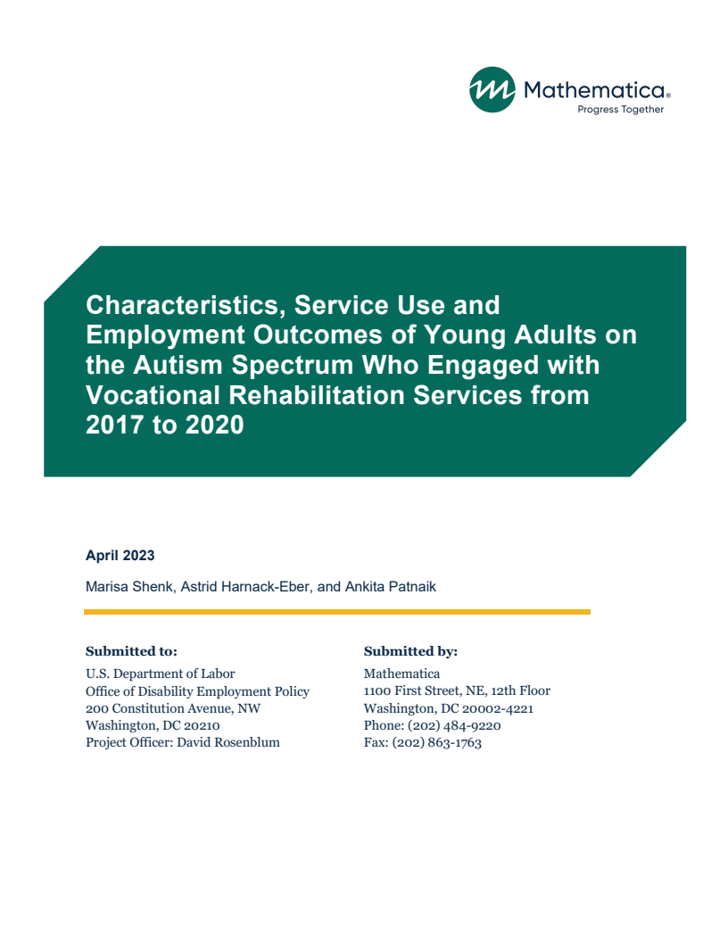 Characteristics, Service Use and Employment Outcomes of Young Adults on the Autism Spectrum Who Engaged with Vocational Rehabilitation Services from 2017 to 2020
