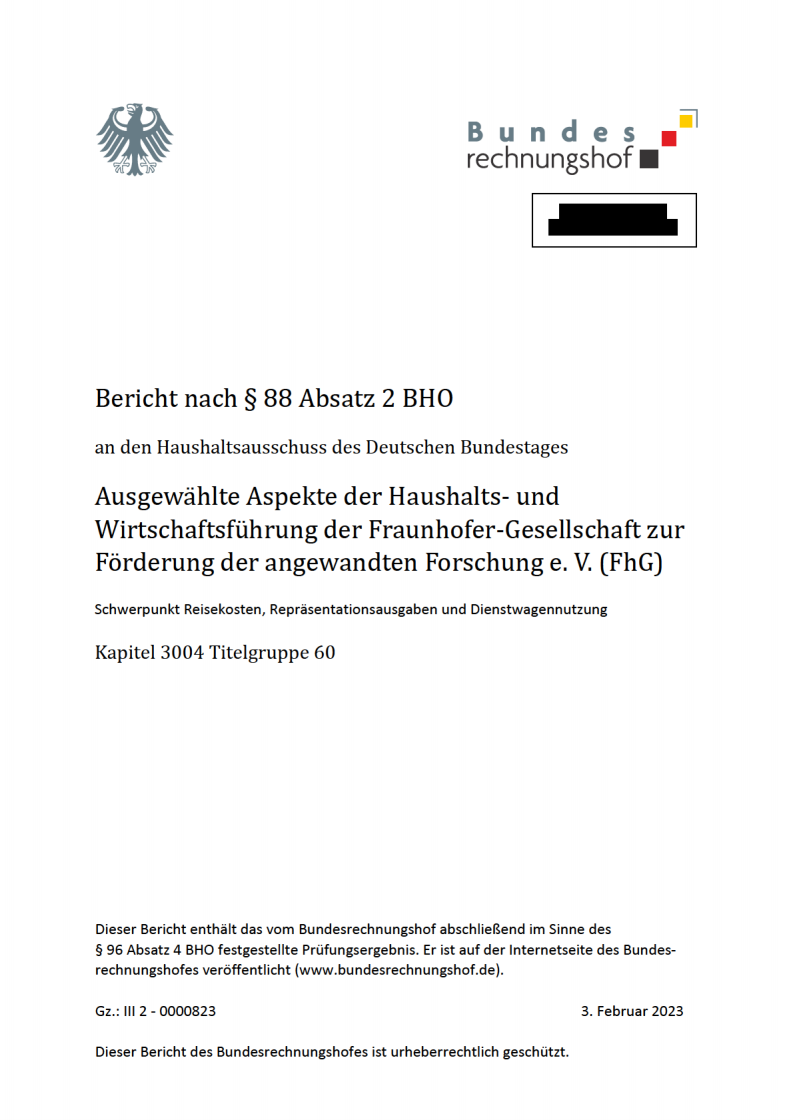 Ausgewählte Aspekte der Haushalts- und Wirtschaftsführung der Fraunhofer-Gesellschaft zur Förderung der angewandten Forschung e.V. (FhG)