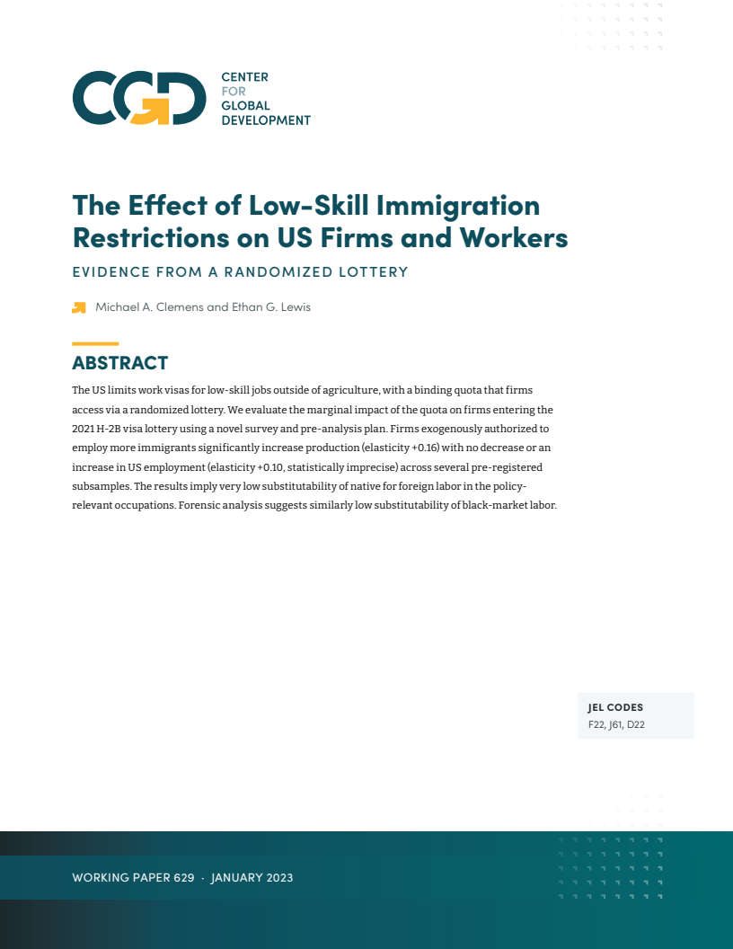 The Effect of Low-Skill Immigration Restrictions on US Firms and Workers: Evidence from a Randomized Lottery