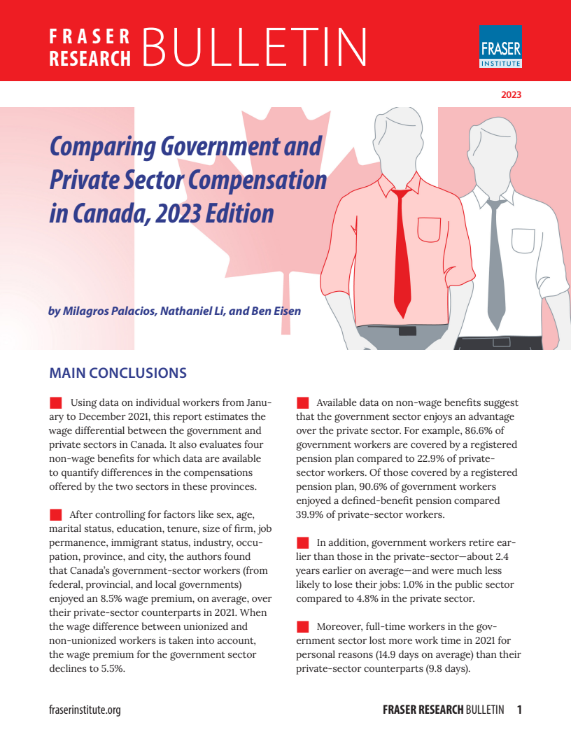 Comparing Government and Private Sector Compensation in Canada, 2023 Edition