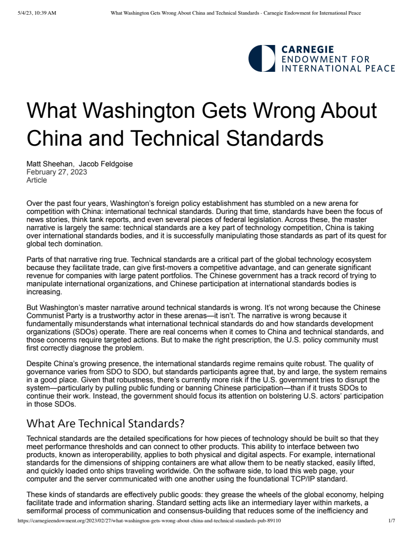 What Washington Gets Wrong About China and Technical Standards