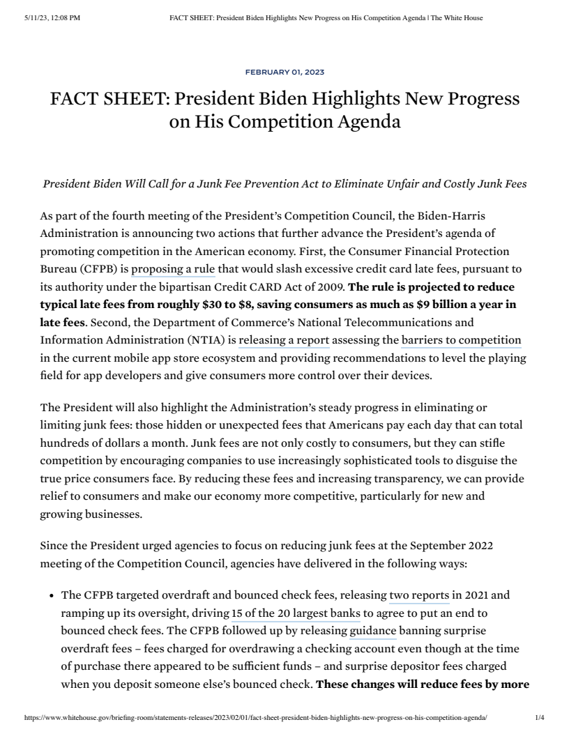 President Biden Highlights New Progress on His Competition Agenda