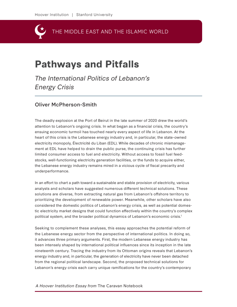 Pathways And Pitfalls: The International Politics Of Lebanon's Energy Crisis