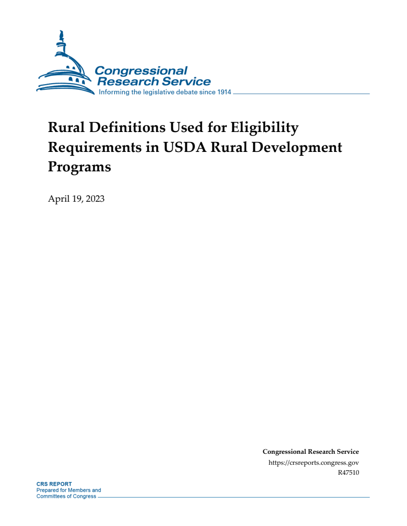 Rural Definitions Used for Eligibility Requirements in USDA Rural Development Programs