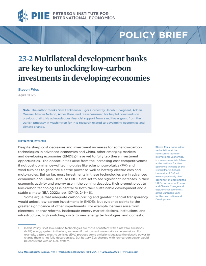 Multilateral Development Banks Are Key to Unlocking Low-Carbon Investments in Developing Economies