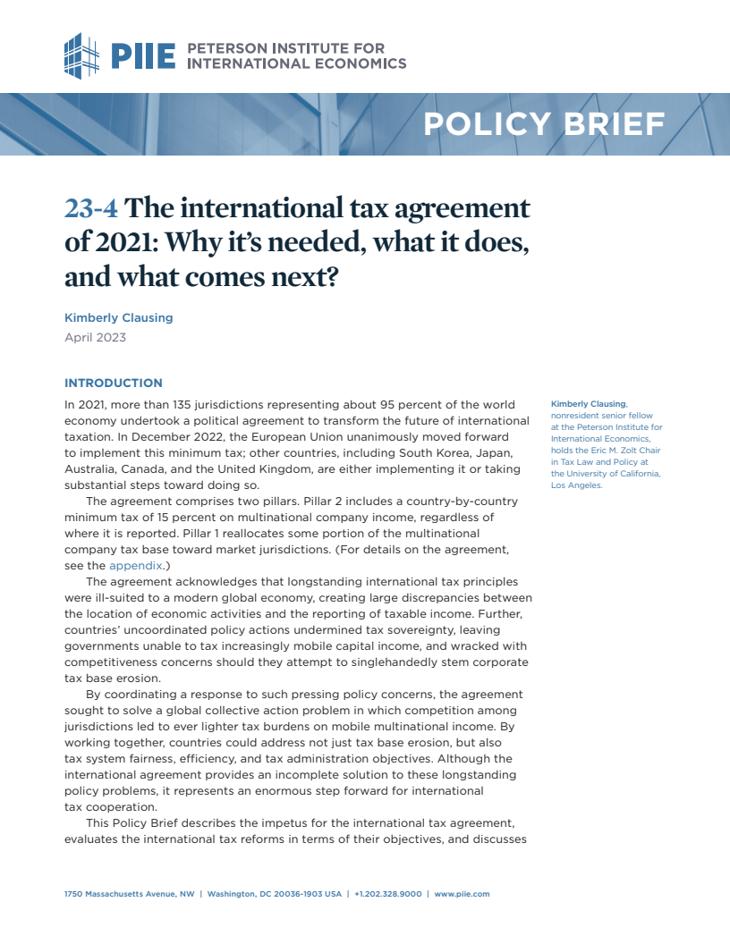 The International Tax Agreement of 2021: Why It's Needed, What It Does, and What Comes Next?