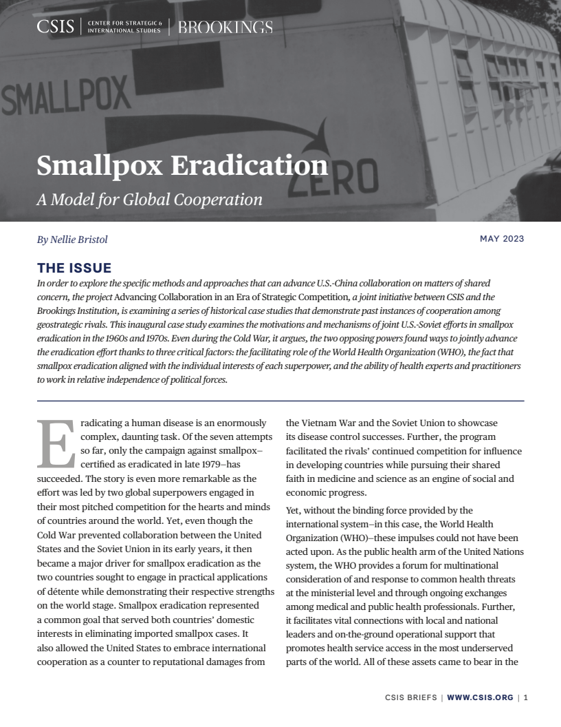 Smallpox Eradication: A Model for Global Cooperation