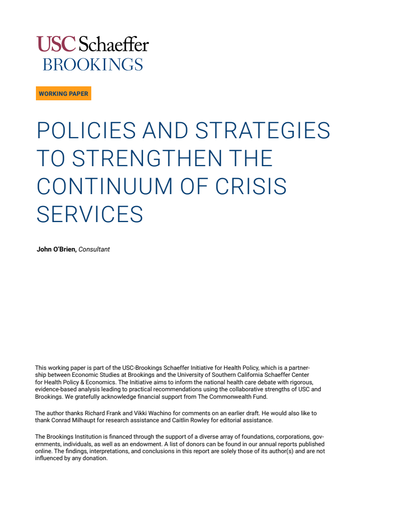 Policies and strategies to strengthen the continuum of crisis services