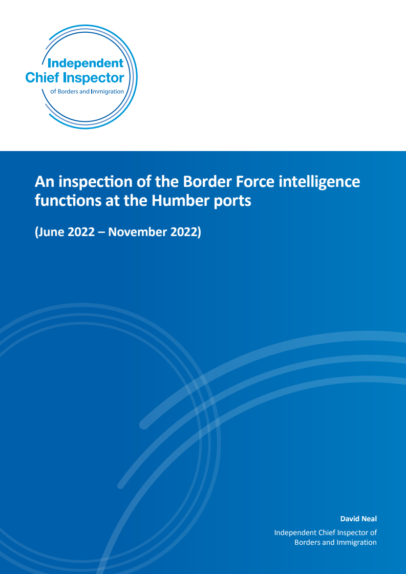 An inspection of the Border Force intelligence functions at the Humber ports: June 2022 – November 2022