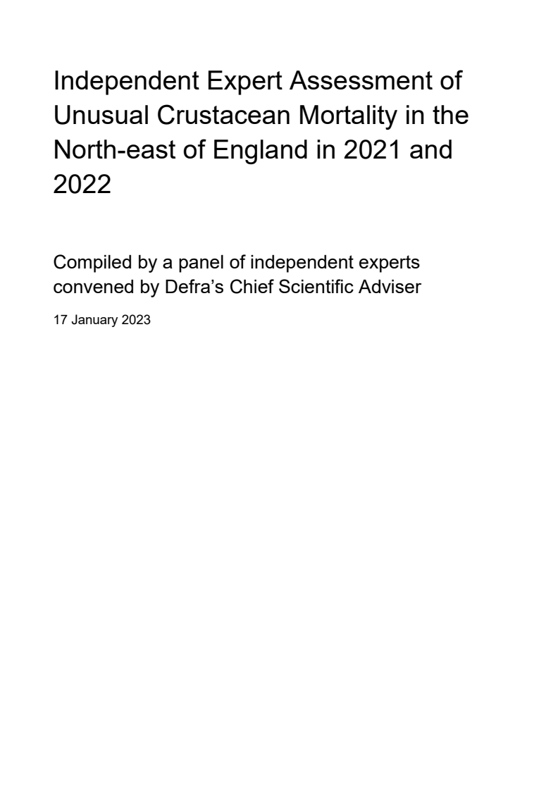 Independent Expert Assessment of Unusual Crustacean Mortality in the North-east of England in 2021 and 2022