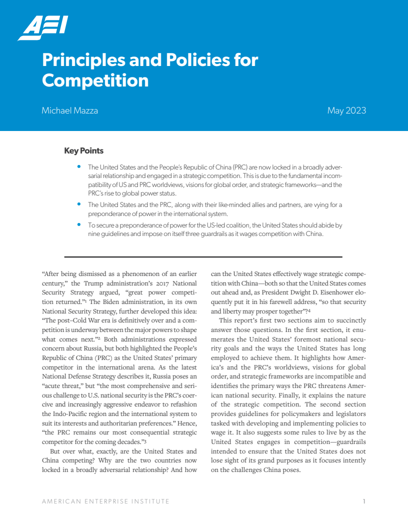 Principles and Policies for Competition