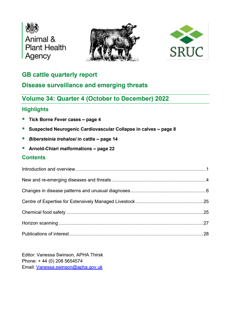 GB cattle quarterly report: Disease surveillance and emerging threats - Quarter 4 of 2022