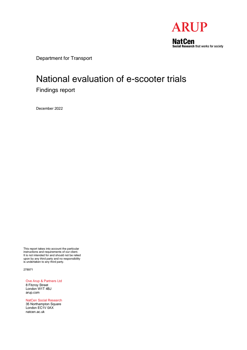National evaluation of e-scooter trials: Findings report