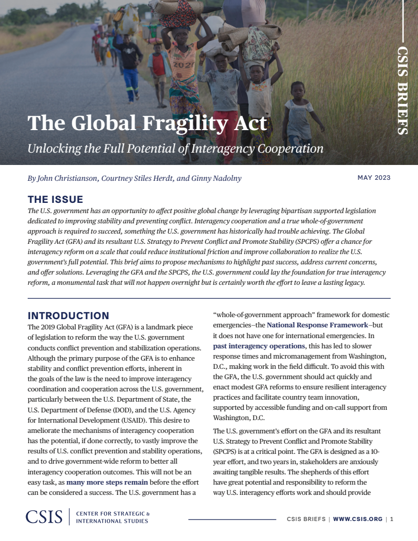 The Global Fragility Act: Unlocking the Full Potential of Interagency Cooperation