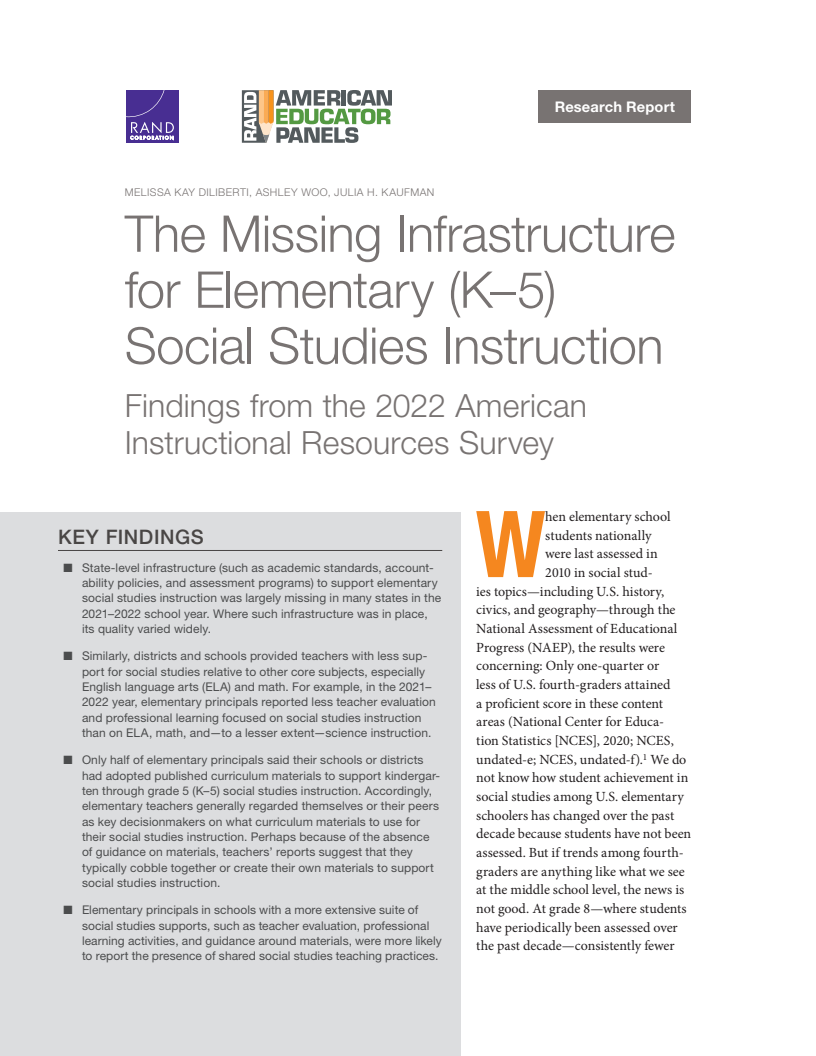 The Missing Infrastructure for Elementary (K–5) Social Studies Instruction: Findings from the 2022 American Instructional Resources Survey