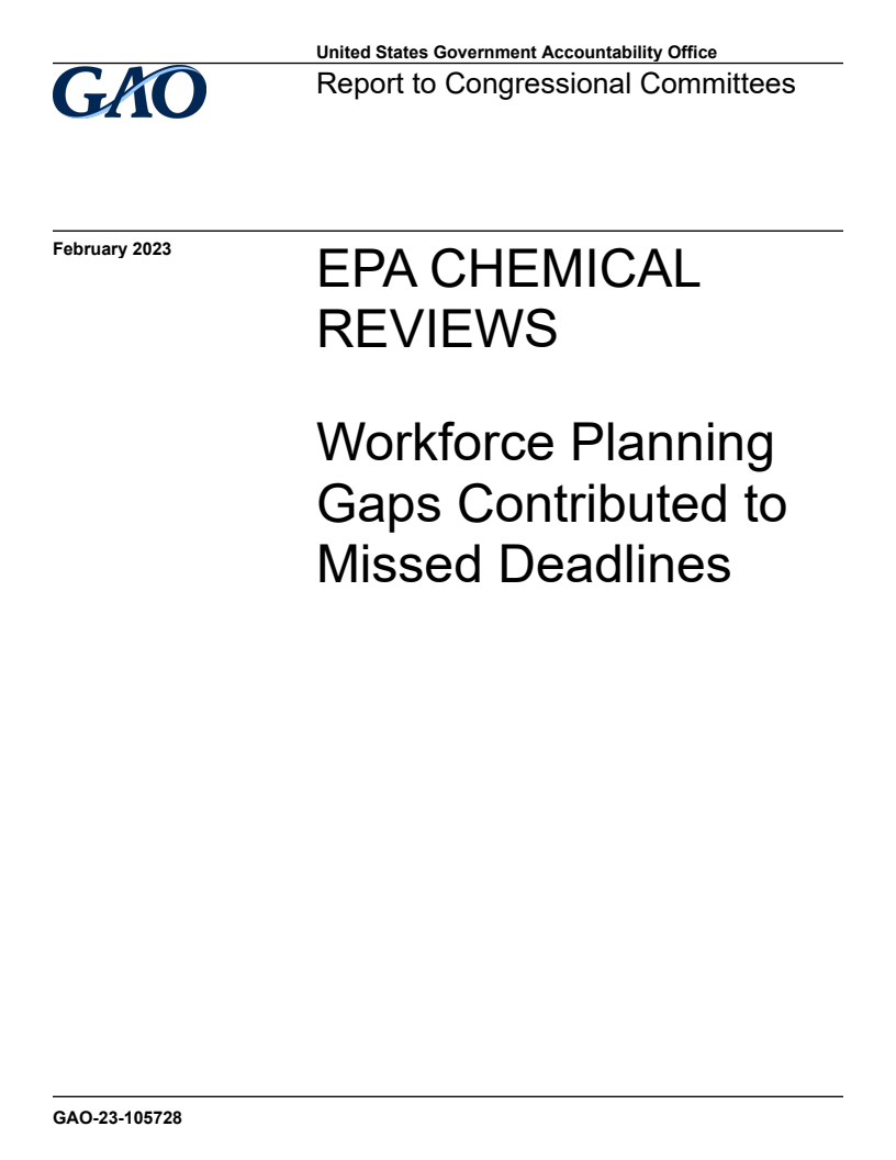 EPA Chemical Reviews: Workforce Planning Gaps Contributed to Missed Deadlines