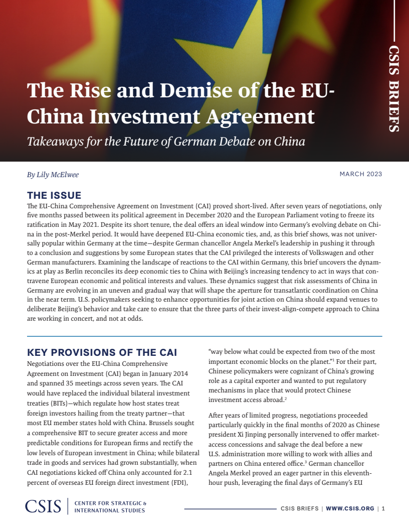 The Rise and Demise of the EU-China Investment Agreement: Takeaways for the Future of German Debate on China