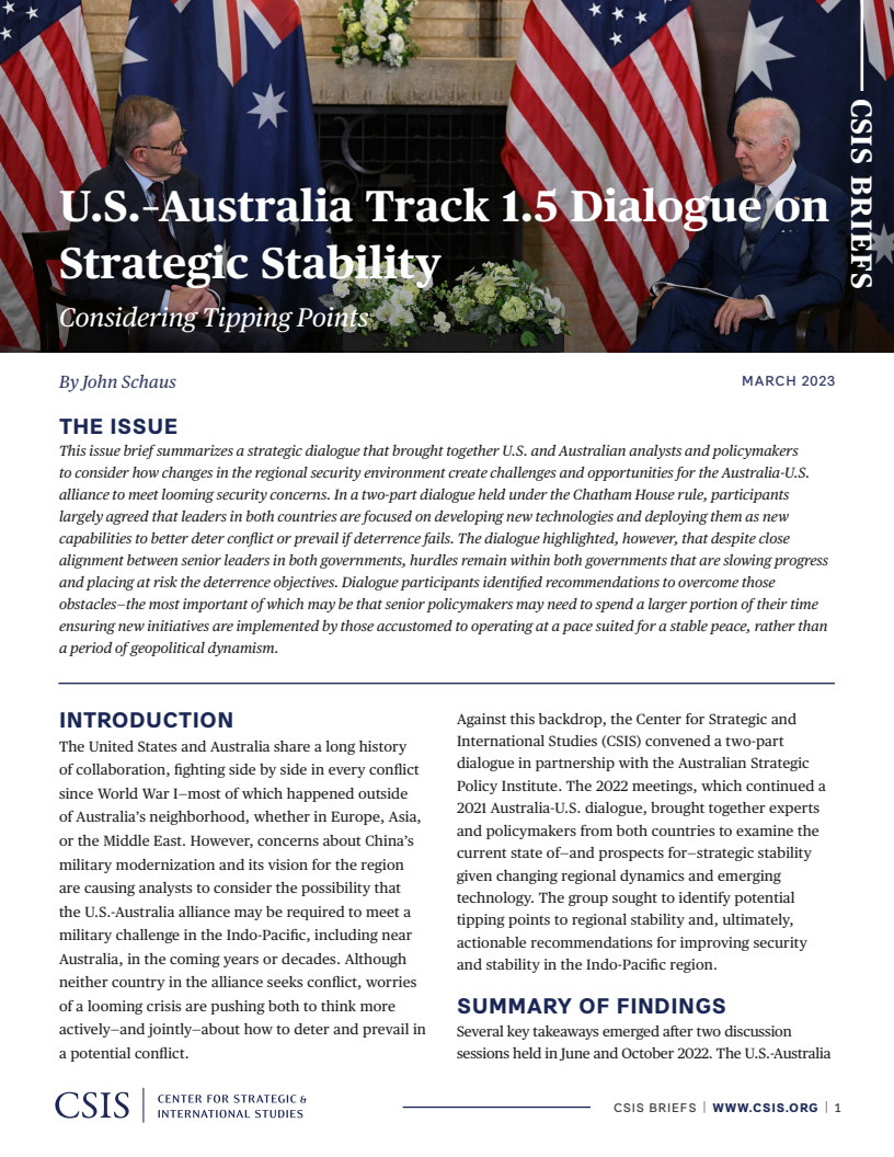 U.S.-Australia Track 1.5 Dialogue on Strategic Stability: Considering Tipping Points