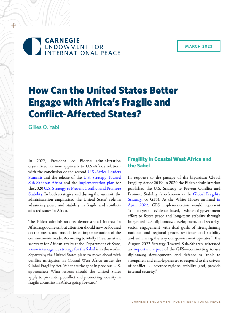 How Can the United States Better Engage with Africa's Fragile and Conflict-Affected States?