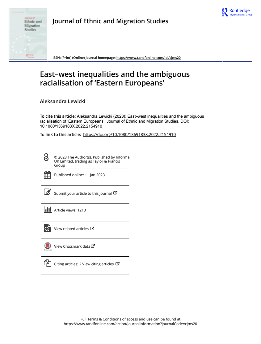 East–west inequalities and the ambiguous racialisation of 'Eastern Europeans'