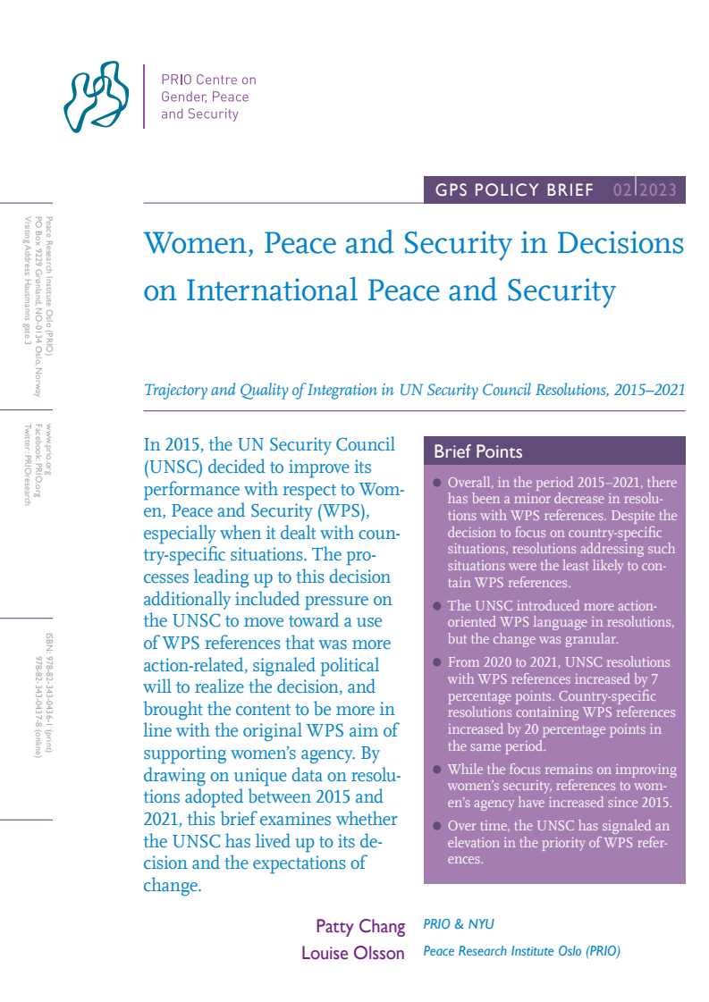 Women, Peace and Security in Decisions on International Peace and Security: Trajectory and Quality of Integration in UN Security Council Resolutions, 2015–2021