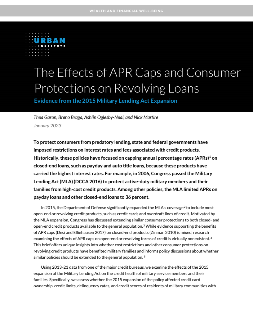 The Effects of APR Caps and Consumer Protections on Revolving Loans: Evidence from the 2015 Military Lending Act Expansion