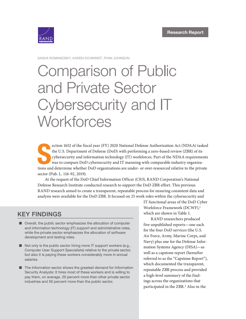Comparison of Public and Private Sector Cybersecurity and IT Workforces