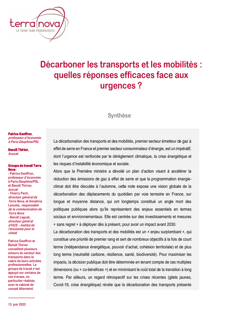 Décarboner les transports et les mobilités : quelles réponses efficaces face aux urgences ?