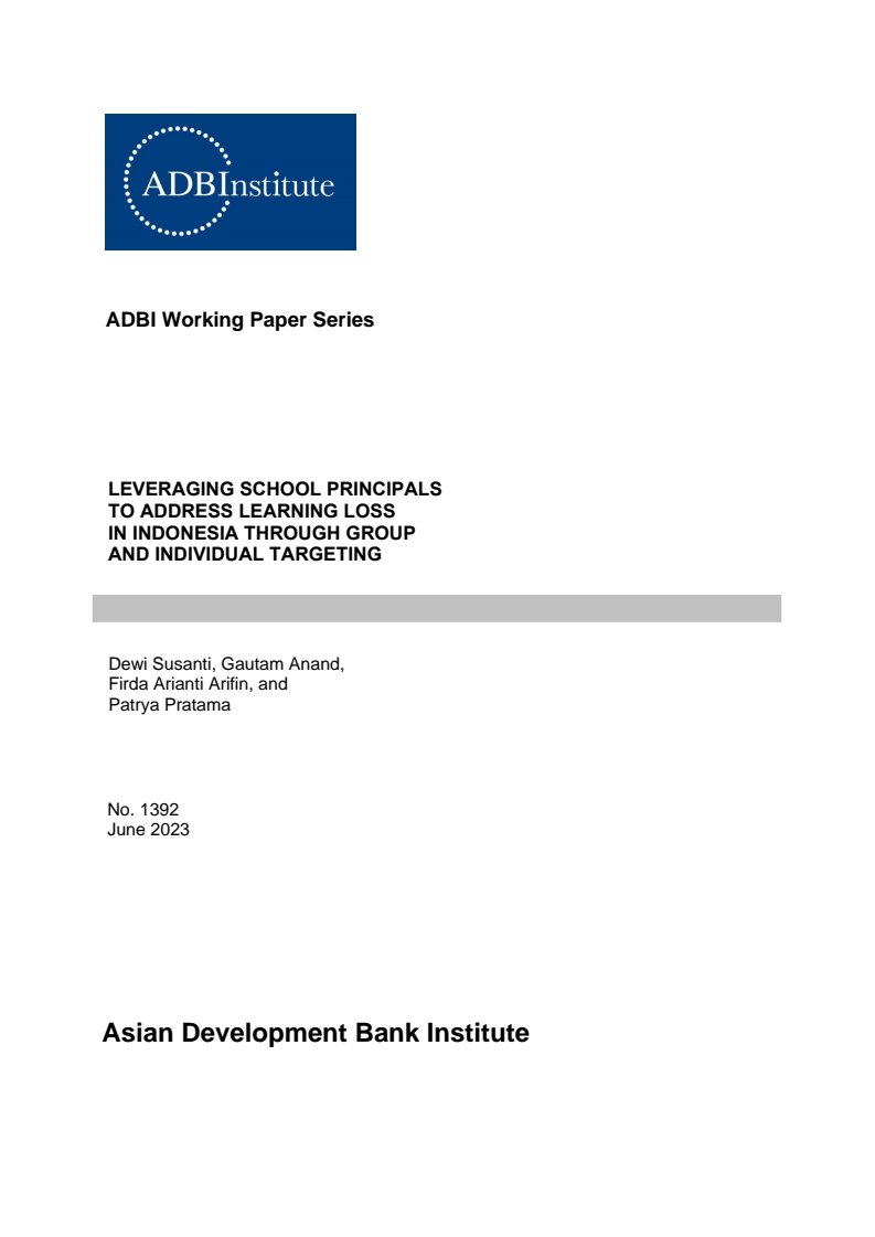 Leveraging School Principals to Address Learning Loss in Indonesia through Group and Individual Targeting