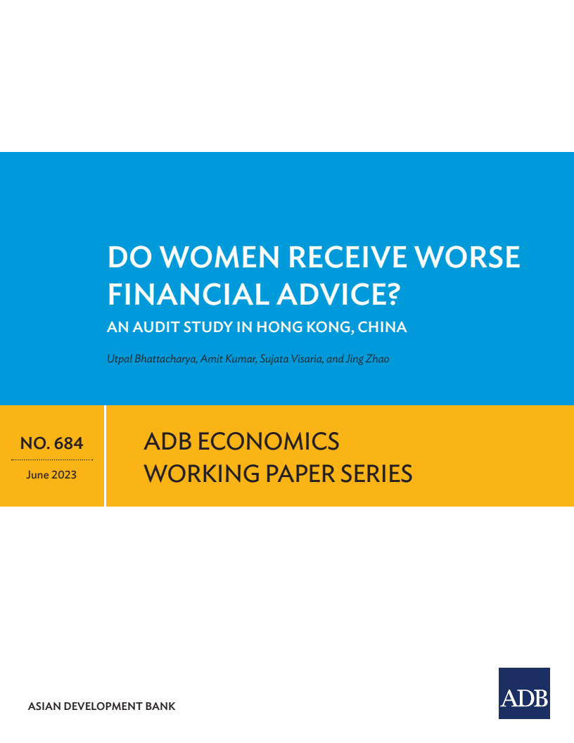 Receiving Worse Financial Advice for Women by Audit Study in Hong Kong, China