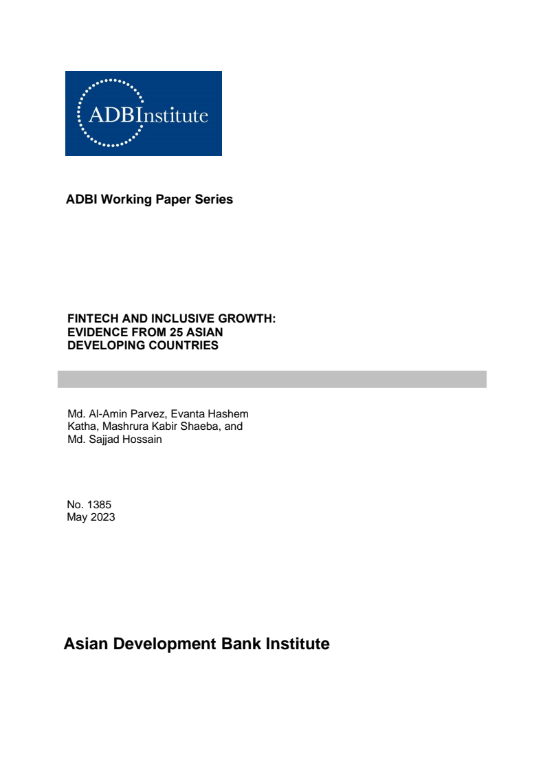 Fintech and Inclusive Growth with Evidence from 25 Asian Developing Countries