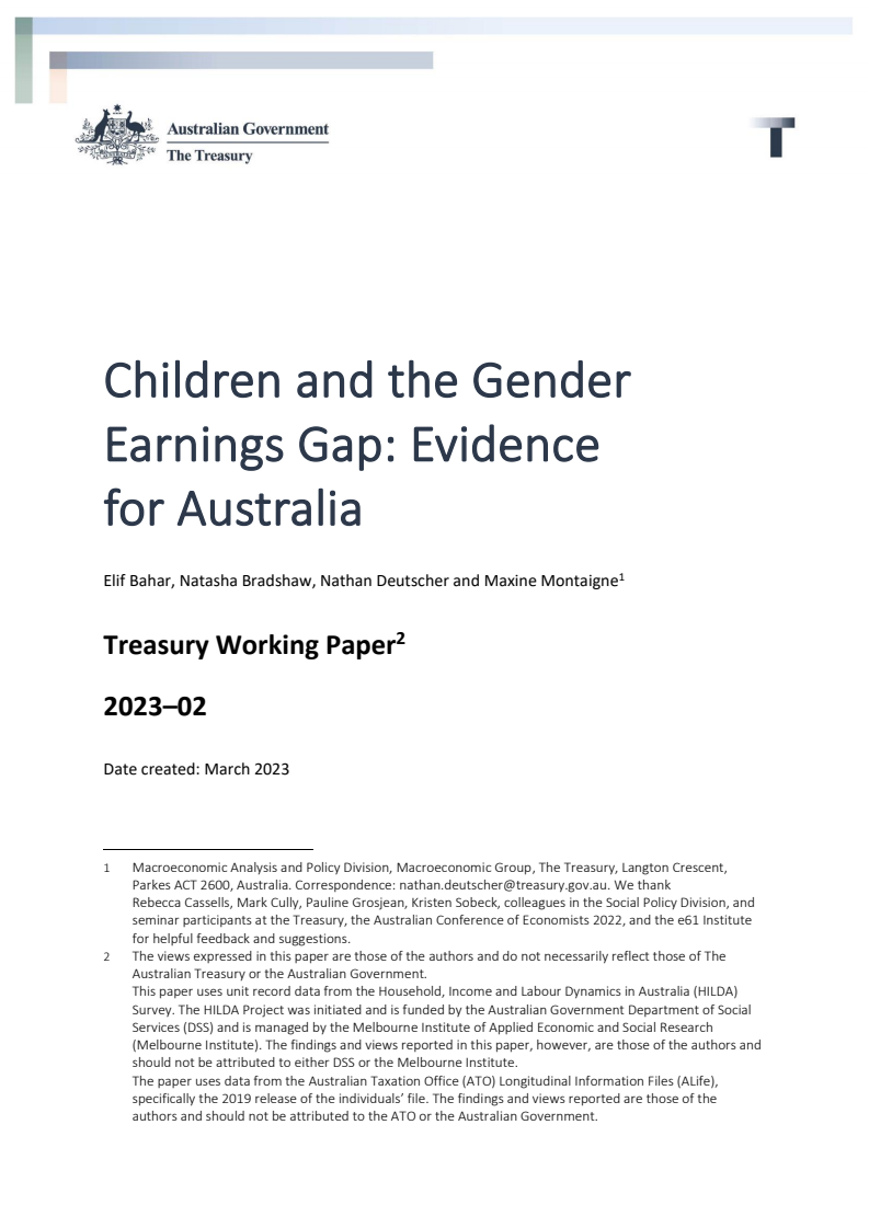 Children and the Gender Earnings Gap: Evidence for Australia
