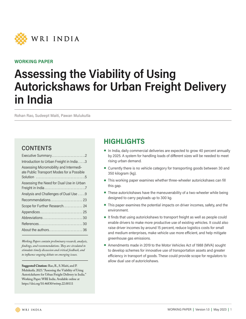 Assessing the Viability of Using Autorickshaws for Urban Freight Delivery in India