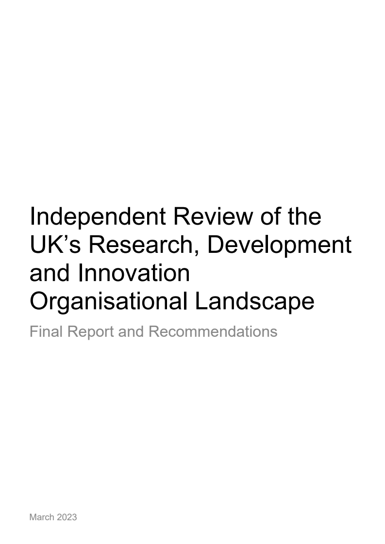 Research, development and innovation (RDI) organisational landscape: an independent review