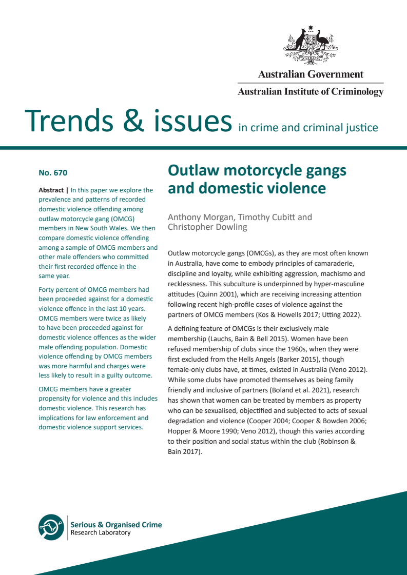 Outlaw motorcycle gangs and domestic violence