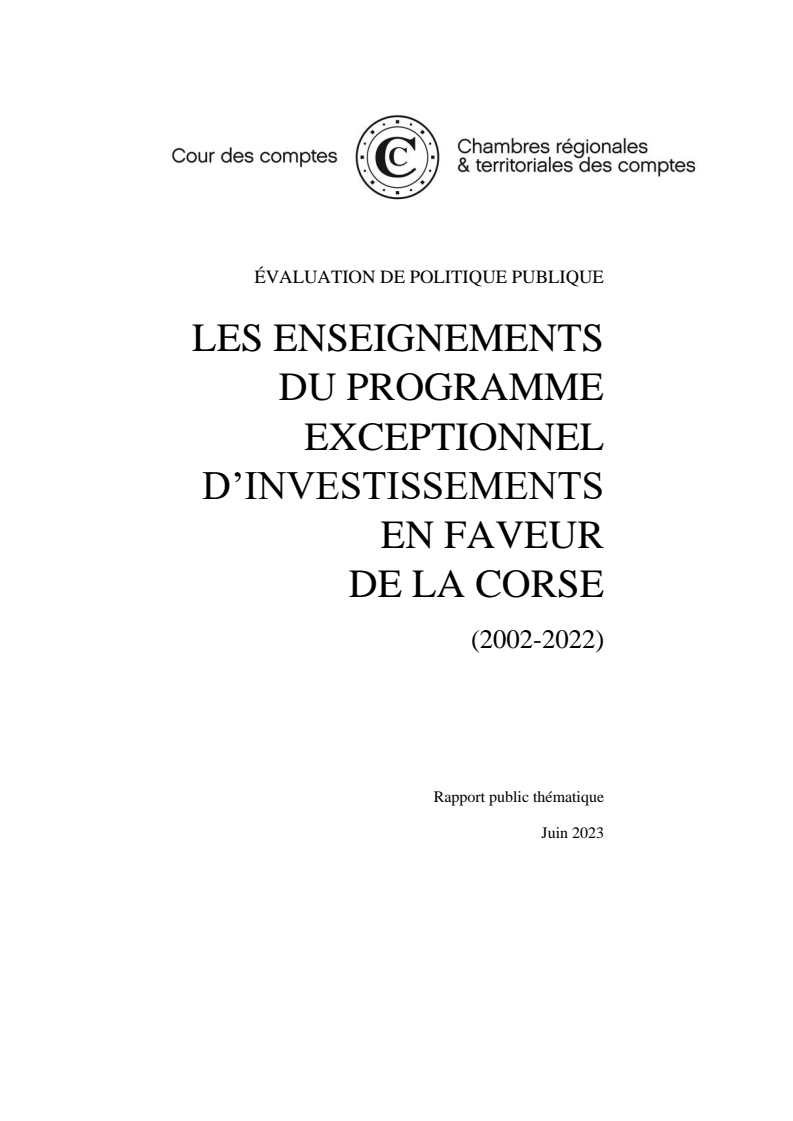 Enseignements du programme exceptionnel d'investissements en faveur de la Corse (2002-2022)