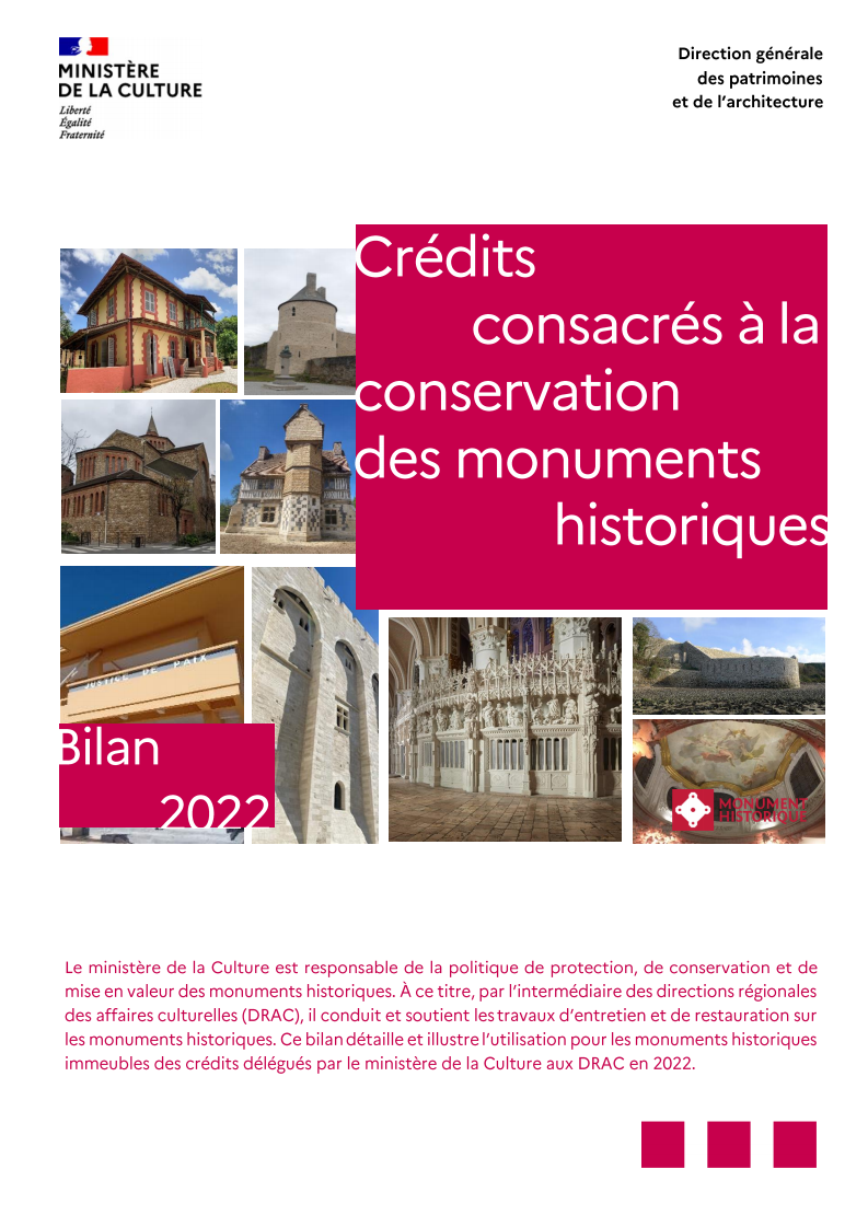 Bilan des crédits consacrés à la conservation des monuments historiques: 2022