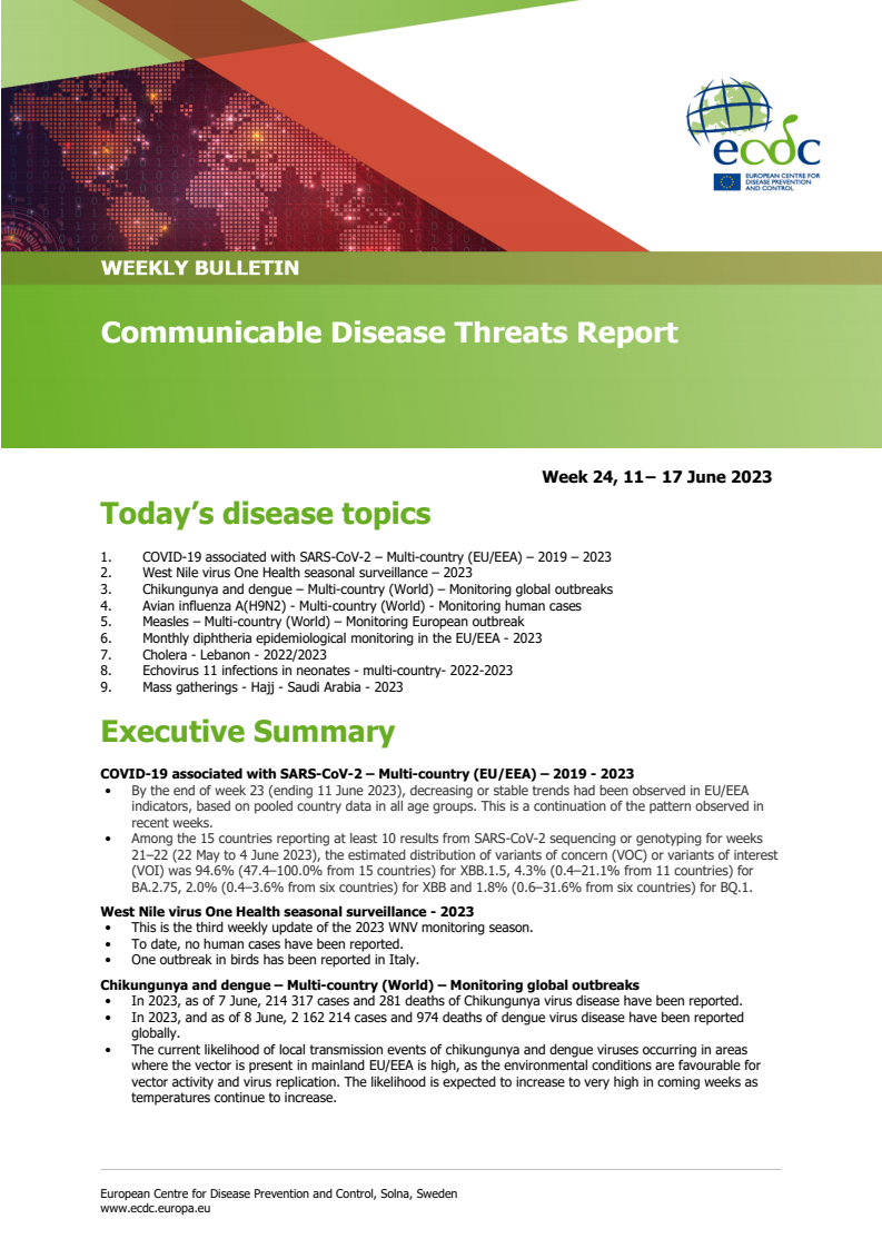 Communicable disease threats report, 11-17 June 2023, week 24