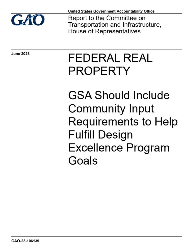 Federal Real Property: GSA Should Include Community Input Requirements to Help Fulfill Design Excellence Program Goals
