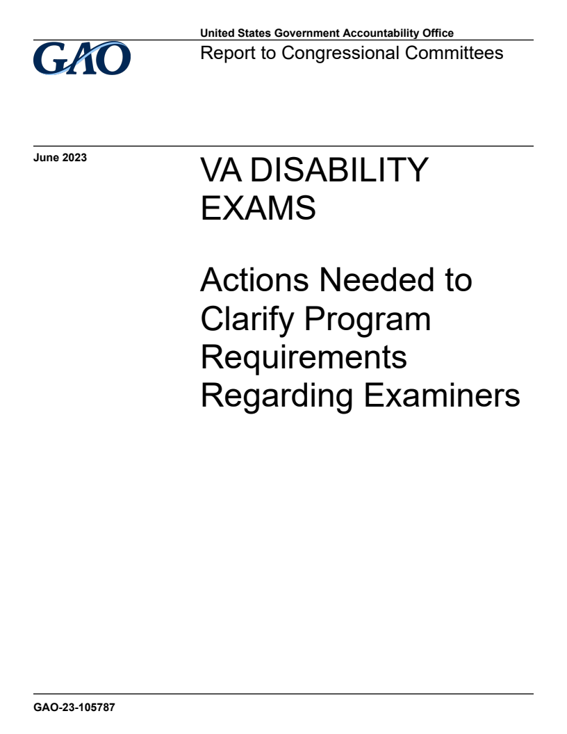 VA Disability Exams: Actions Needed to Clarify Program Requirements Regarding Examiners