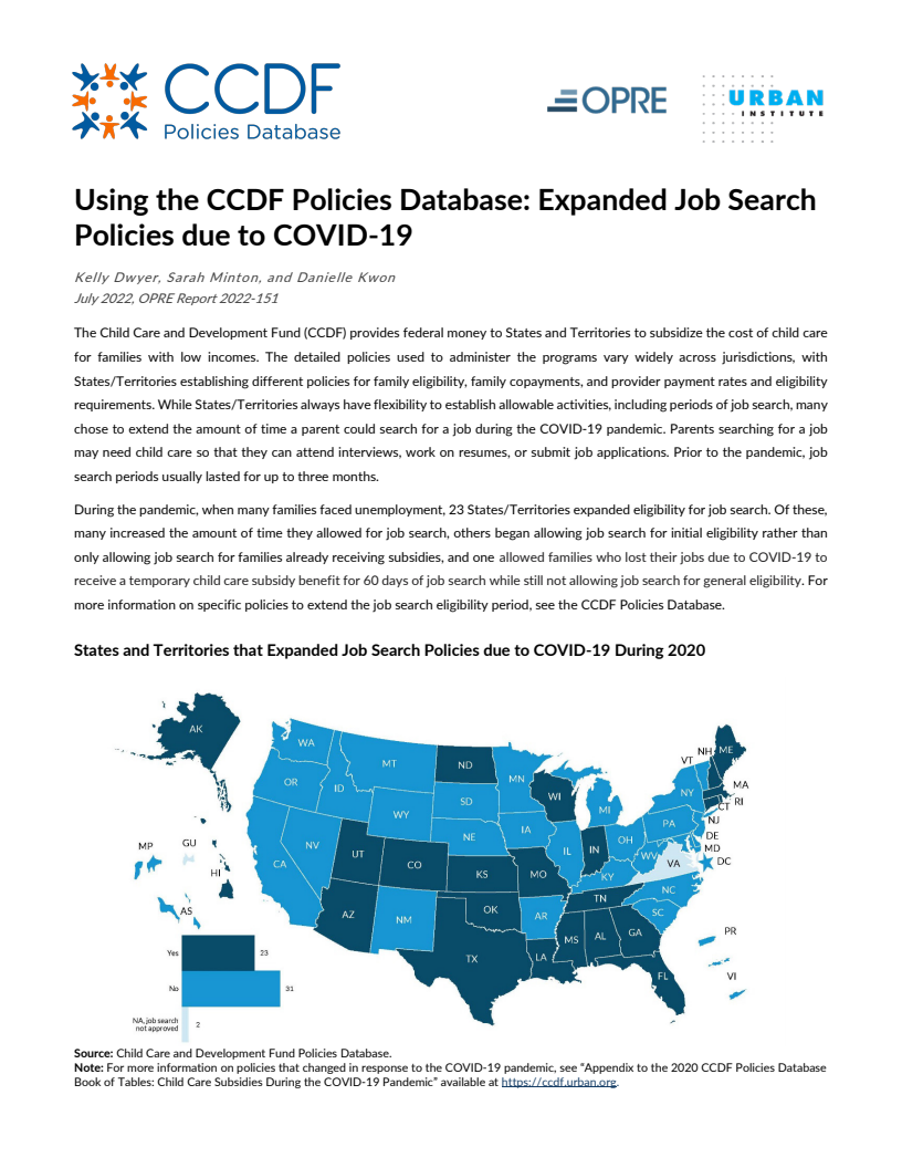 Using the CCDF Policies Database: Expanded Job Search Policies due to COVID-19