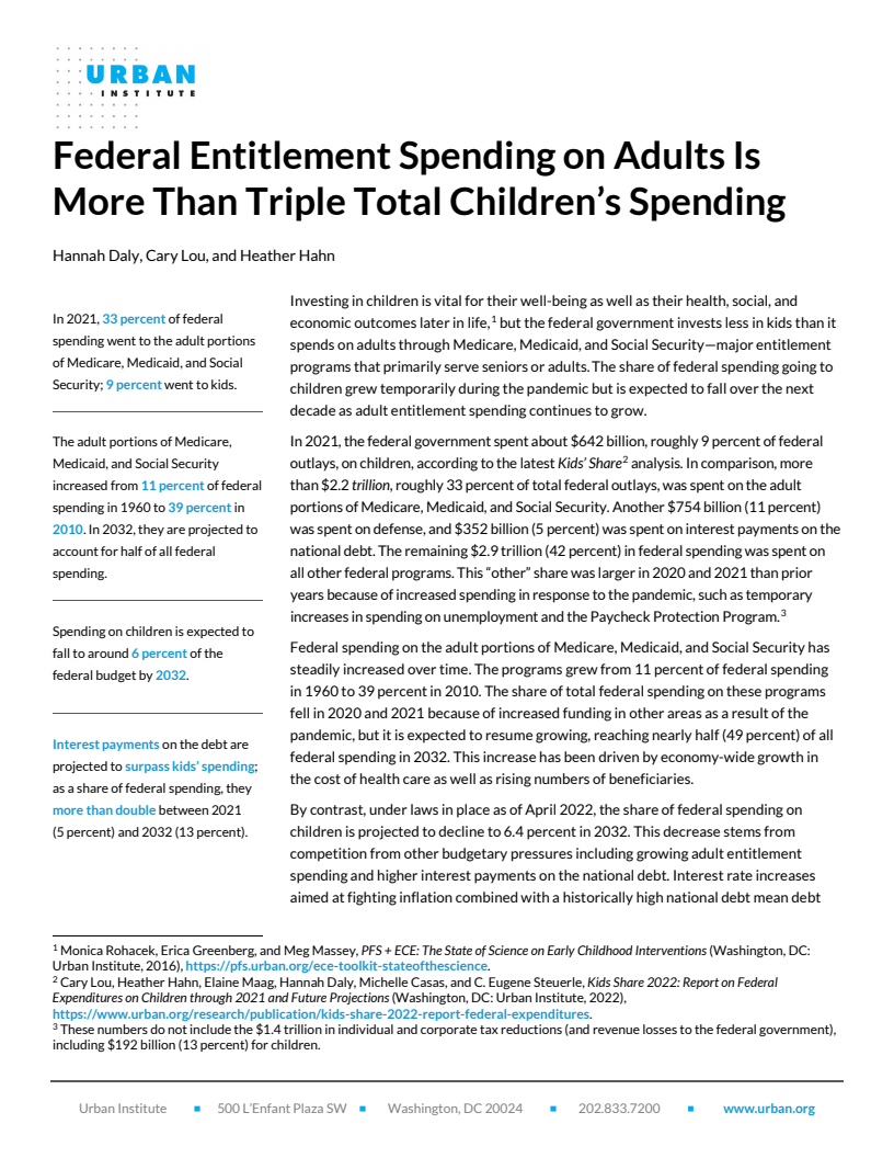 Federal Entitlement Spending on Adults Is More Than Triple Total Children's Spending